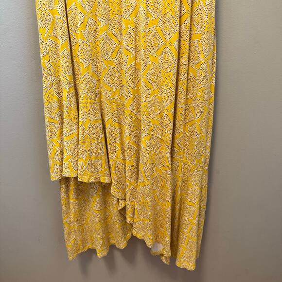 Maeve Size Medium V Neck Fete Midi Dress Handkerchief Hem Yellow Floral Summer - Picture 7 of 9